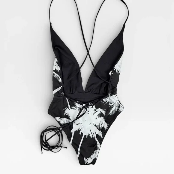 MAAJI Safari Reversible One Piece Swimsuit Womens Sz Small Black Palm Print NWT - Picture 11 of 16